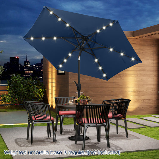 7.5 Feet Solar Powered Patio Umbrella with LED Lights and Crank Handle-Navy