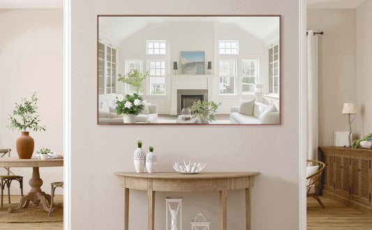 60*36 Oversized Modern Rectangle Bathroom Mirror with walnut Frame Decorative Large Wall Mirrors for Bathroom Living Room Bedroom Vertical or Horizontal Wall Mounted mirror with Aluminum Frame