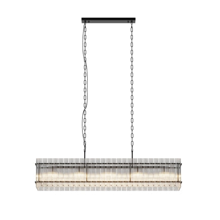 Modern Rectangular Crystal Glass Chandelier, 10-Lights Black Chandelier Lighting Contemporary Pendant Ceiling Light Fixture for Dining Room Living Room Kitchen Island