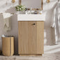 21.6" bathroom vanity with ceramic sink, freestanding modern left door wood grain cabinet with open and closed storage for small bathrooms