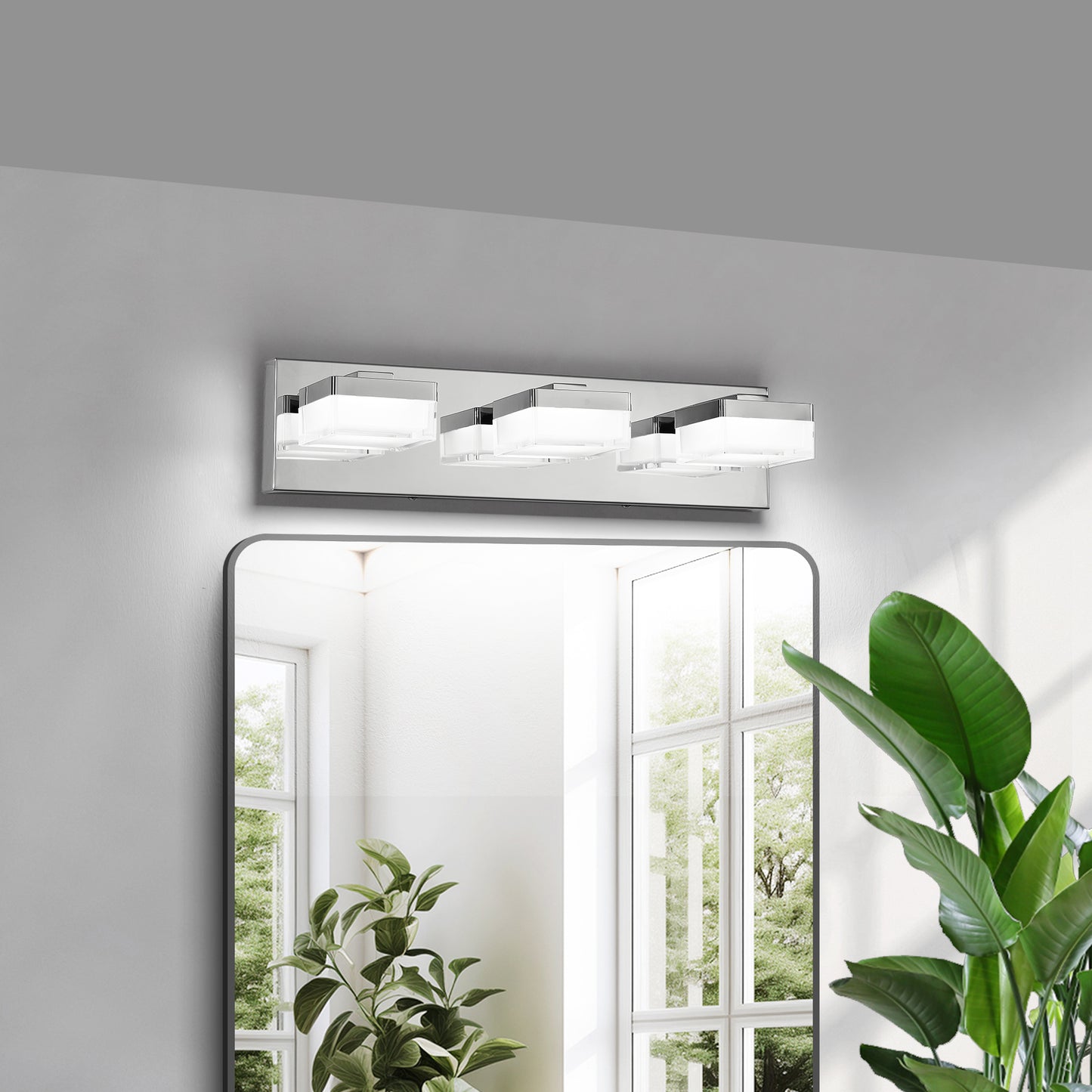Modern Chrome LED Vanity Light, 3-Lights Wall Sconce for Bathroom and Mirror, Sleek Minimalist Design, Energy-Efficient, Easy to Install
