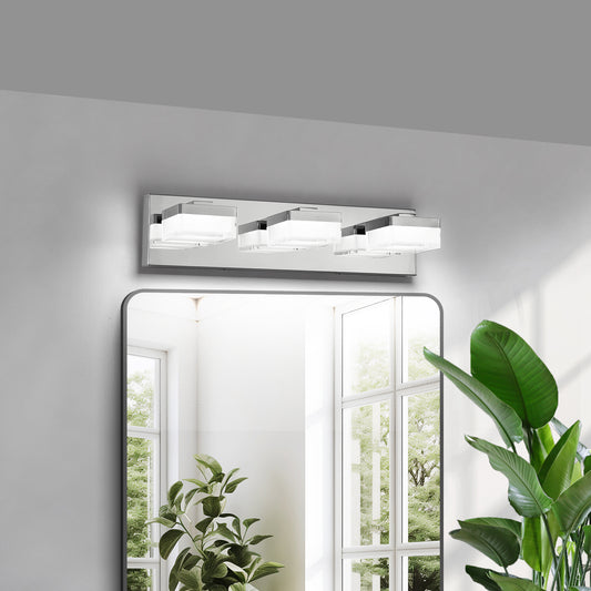 Modern Chrome LED Vanity Light, 3-Lights Wall Sconce for Bathroom and Mirror, Sleek Minimalist Design, Energy-Efficient, Easy to Install