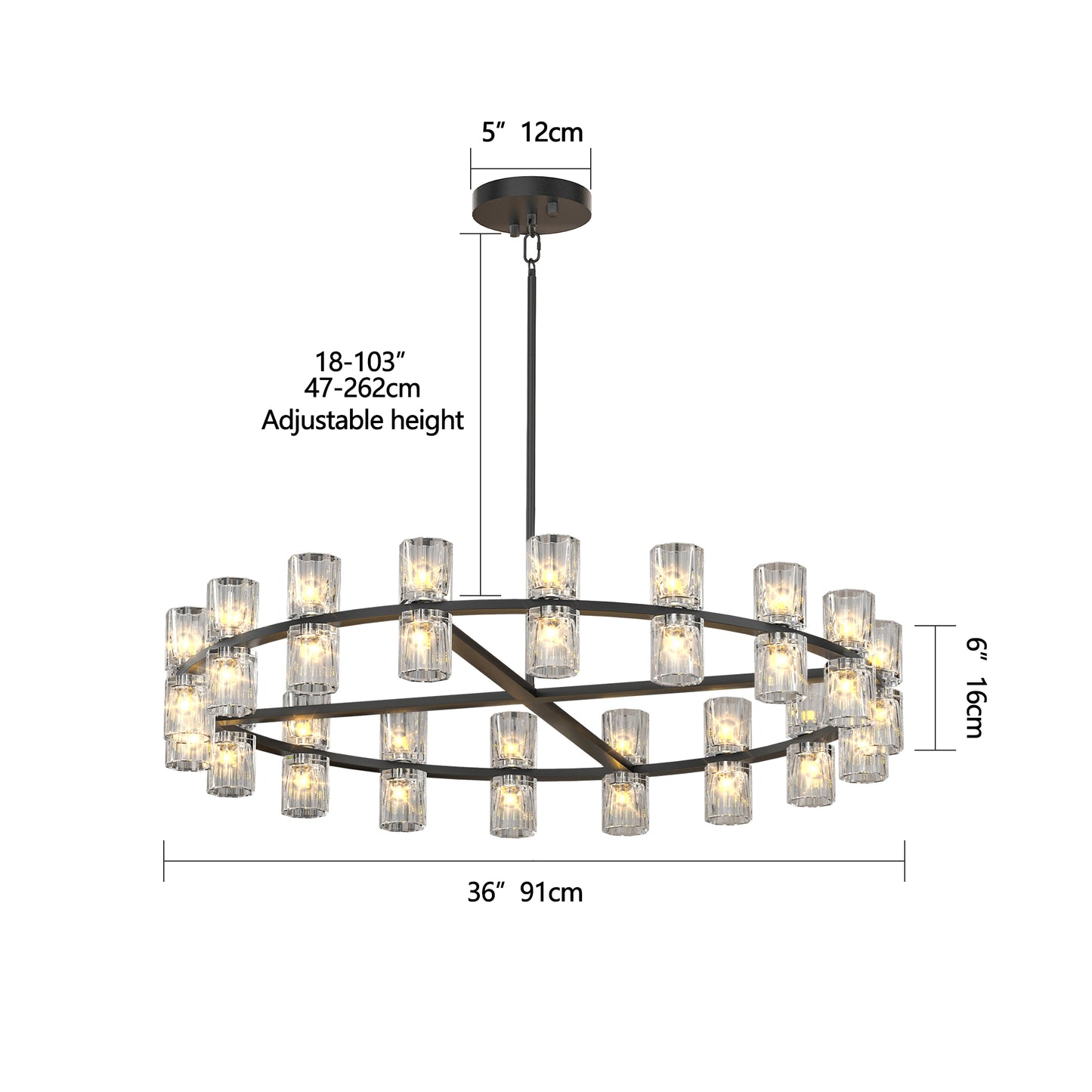 36 Inches Luxury Chandeliers Crystal Living Room Decorative Lights Simple Modern Dining Room LED Lighting,for Home Decor (Bulbs Included)