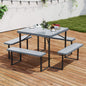 Outdoor Square Picnic Table Bench Set for 4-8 People with Umbrella Hole-Gray
