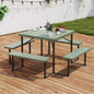 Outdoor Square Picnic Table Bench Set for 4-8 People with Umbrella Hole-Green