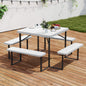 Outdoor Square Picnic Table Bench Set for 4-8 People with Umbrella Hole-White
