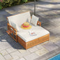 Outdoor Wooden Daybed with 4-Level Backrest and Removable Cushions-White