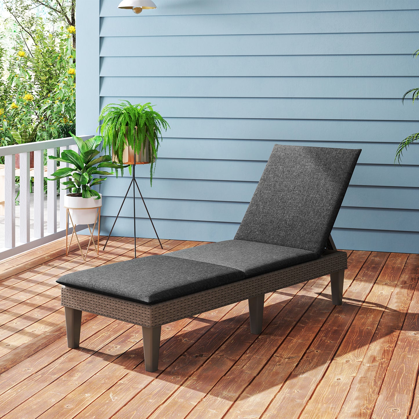 Patio Lounge Outdoor Recliner Chair with Cushion 3-Position Adjustable Backrest-Gray