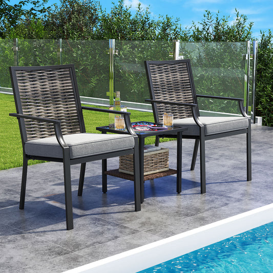 Patio Wicker Chairs Set of 2 Stackable Rattan Armchairs with Removable Cushions-Grey