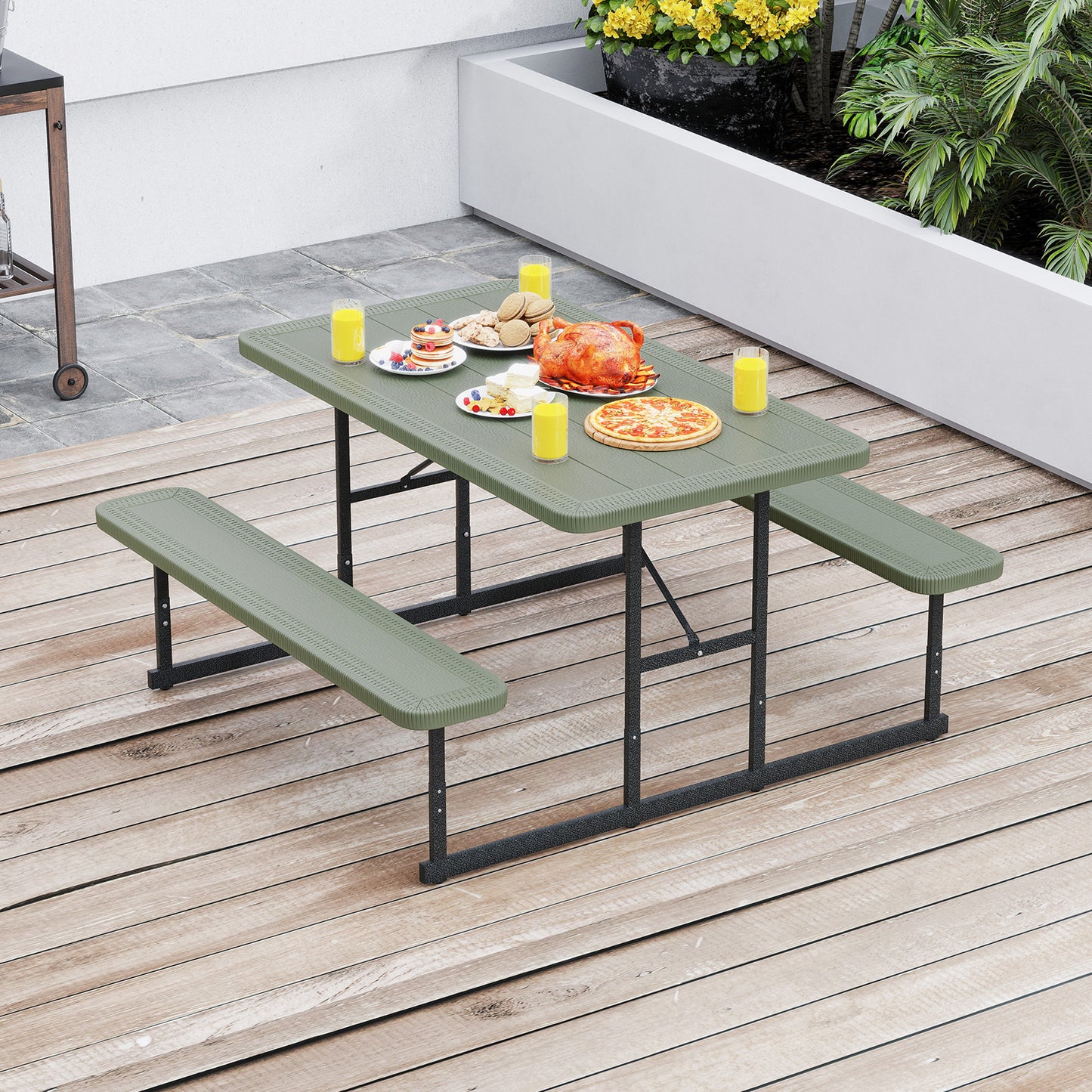 Picnic Table Bench Set for 2-4 People Outdoor Rectangular Camping Dining Table-Green