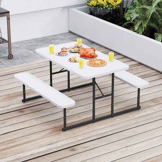 Picnic Table Bench Set for 2-4 People Outdoor Rectangular Camping Dining Table-White
