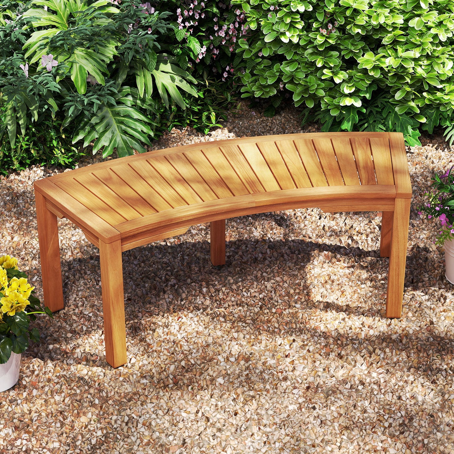 Set of 1 Outdoor Bench Acacia Wood Curved Garden Bench 2-Person