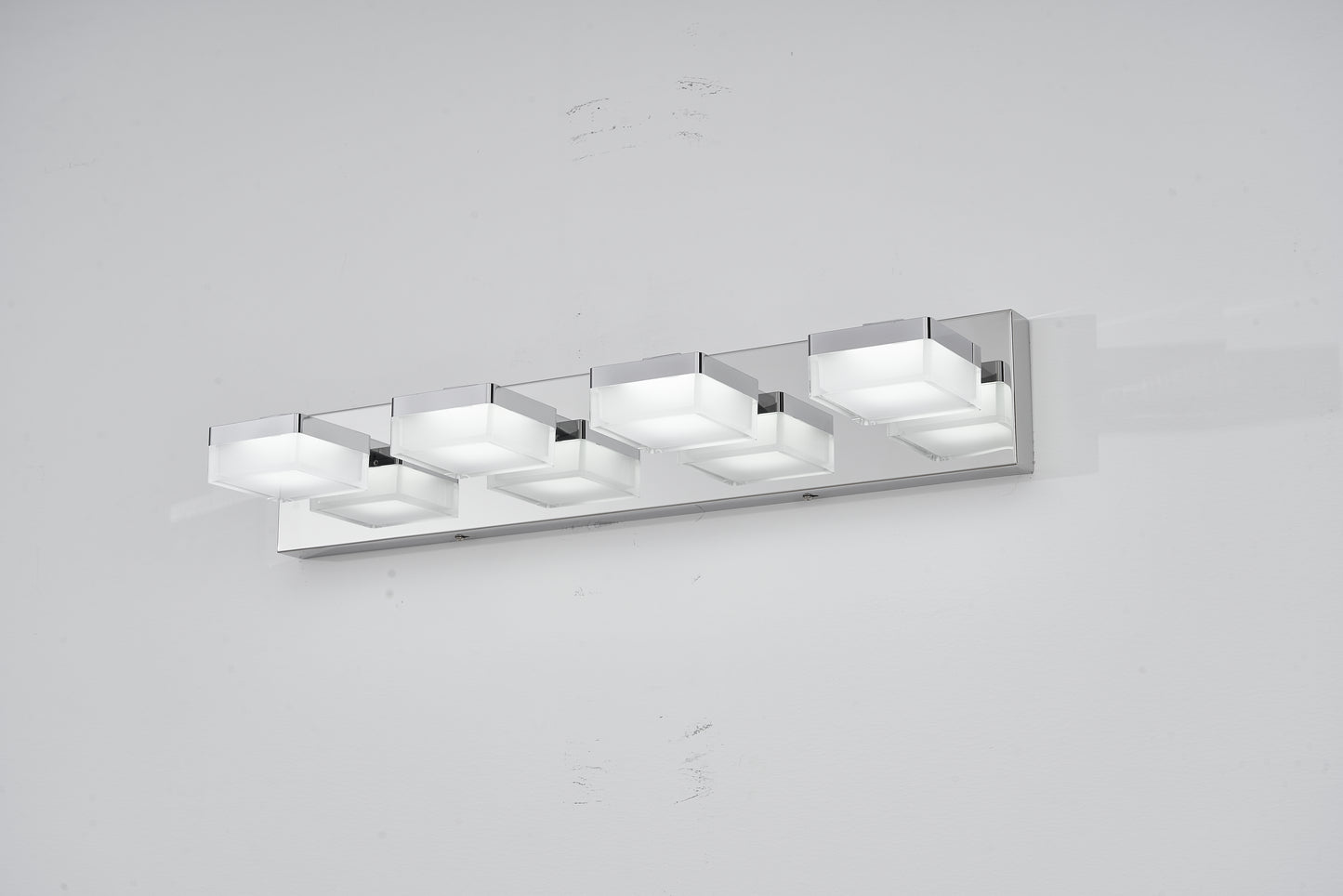 Modern Chrome LED Vanity Light, 4-Lights Wall Sconce for Bathroom and Mirror, Sleek Minimalist Design, Energy-Efficient, Easy to Install