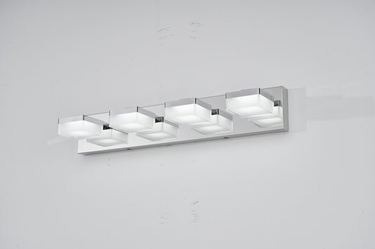 Modern Chrome LED Vanity Light, 4-Lights Wall Sconce for Bathroom and Mirror, Sleek Minimalist Design, Energy-Efficient, Easy to Install