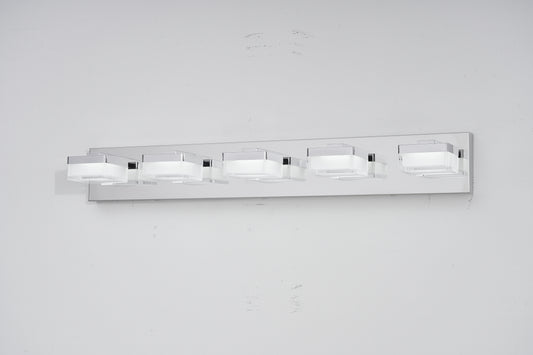 Modern Chrome LED Vanity Light, 5-Lights Wall Sconce for Bathroom and Mirror, Sleek Minimalist Design, Energy-Efficient, Easy to Install