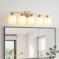 Gold Bathroom Light Fixtures, 5-Light Modern Vanity Light Over Mirror, Wall Sconces with Milky White Frosted Glass Shades, E26 Socket (Bulbs Not Included)