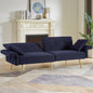 Modern Teddy Upholstered Accent Loveseat Sofa With Side Pocket,Folding Sleeper Sofa Bed With Foldable Armrest , Adjustable Backrest and Golden Metal Legs for Living Room,Dark Blue