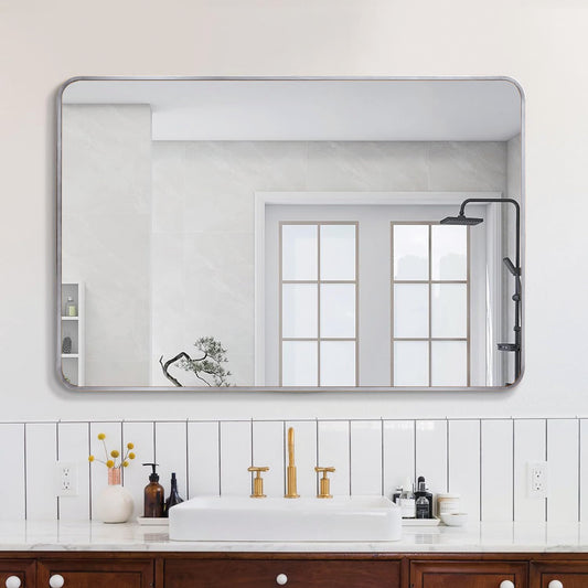 30x40 Inch Silver Metal Framed Rectangular Rectangular Bathrrom Mirror for Wall.(W2203134526)