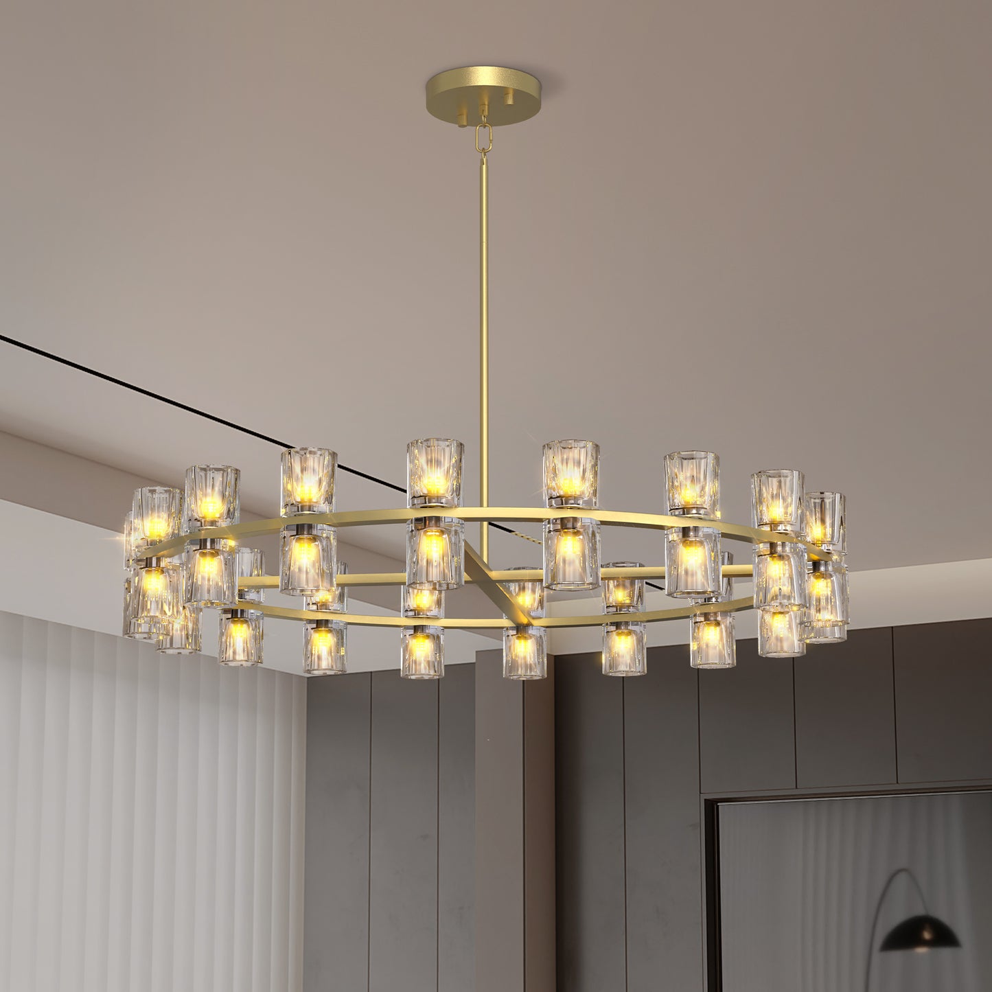 Modern 36" Gold Round Chandelier Light Fixture, K9 Crystal Chandeliers for Dining Room, Living Room, Dining Room Chandeliers Over Table, Chandelier for Bedroom, Foyer, Includes 36XG4 Bulbs