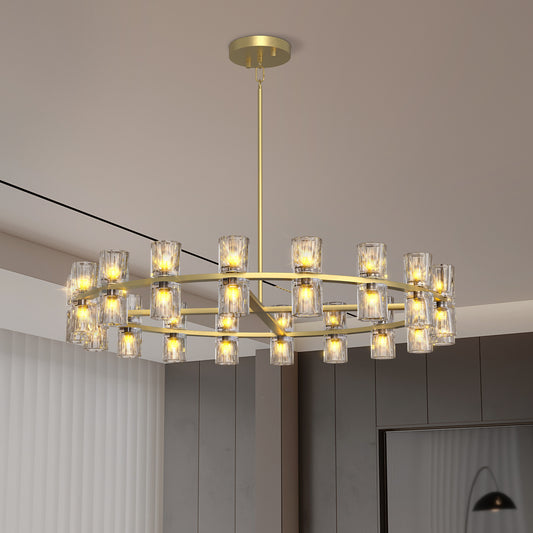 Modern 36" Gold Round Chandelier Light Fixture, K9 Crystal Chandeliers for Dining Room, Living Room, Dining Room Chandeliers Over Table, Chandelier for Bedroom, Foyer, Includes 36XG4 Bulbs