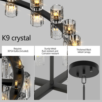 36 Inches Luxury Chandeliers Crystal Living Room Decorative Lights Simple Modern Dining Room LED Lighting,for Home Decor (Bulbs Included)
