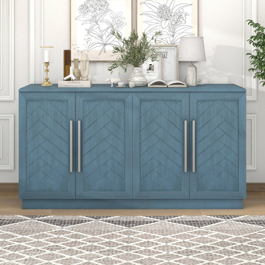 Sideboard Buffet Cabinet with Storage, Buffet Cabinet with Adjustable Shelves and Silver Handles Sideboard Cabinet for Kitchen, Dining Room, Living Room, Antique Blue