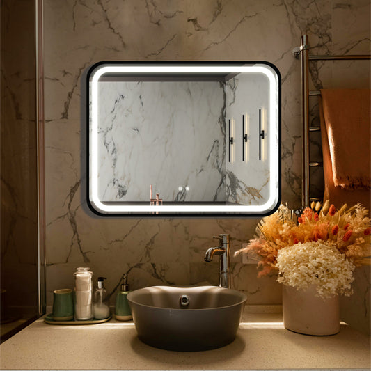 40X32 inch Bathroom Led Classy Vanity Mirror with High Lumen,Black metal frame,Dimmable Touch,Wall Switch Control, Anti-Fog ,CRI 95 Adjustable 3000K-4500K-6000K ,IP54 Waterproof Energy savin