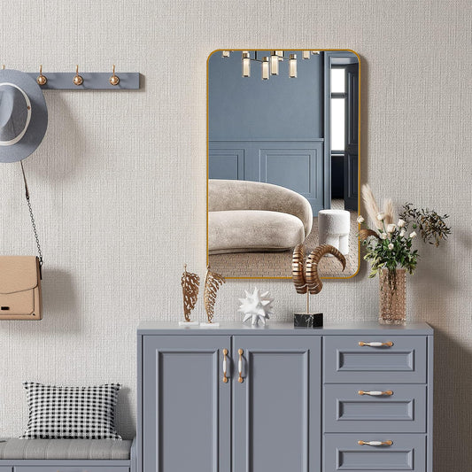 24x36 Inch Gold Metal Framed Rectangular Bathrrom Mirror for Wall.(W2203P183175)