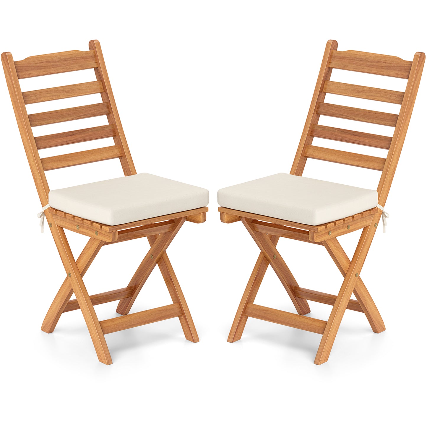 Patio Folding Chairs Set of 2 with Soft Seat Cushion-A