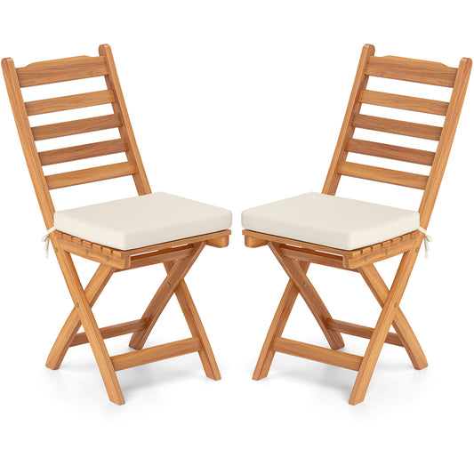 Patio Folding Chairs Set of 2 with Soft Seat Cushion-A