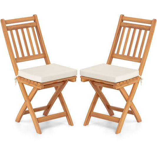 Patio Folding Chairs Set of 2 with Soft Seat Cushion-B