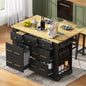 Kitchen Island with 6 Drawers, Pull Out Trash Can Storage, Rolling Kitchen Island on 5 Wheels with Drop Leaf, Power Outlet, 5 Open Side Racks for Kitchen, Dining Room, Black