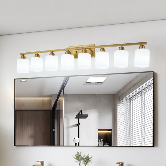 52inch Gold Bathroom Light Fixtures, Modern Bathroom Vanity Light with Milky White Glass Shade, Gold Wall Lamp Sconces for Mirror Bedroom, Living Room Hallway
