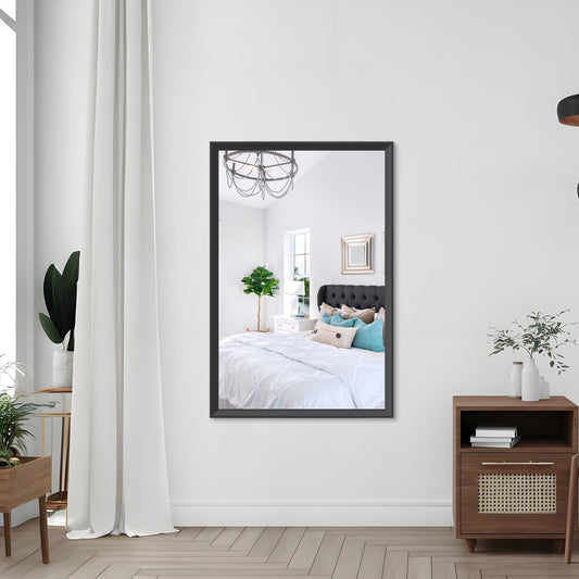 48x32 Oversized Modern Rectangle Bathroom Mirror with Balck Frame Decorative Large Wall Mirrors for Bathroom Living Room Bedroom Vertical or Horizontal Wall Mounted mirror with Aluminum Frame