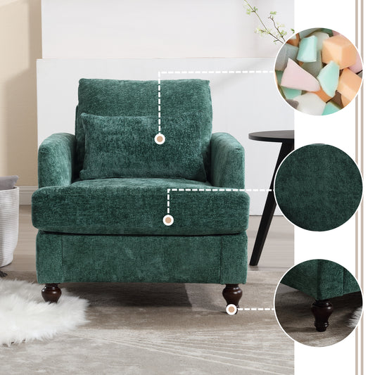 Wood Frame Armchair,  Modern Accent Chair Lounge Chair for Living Room,Tufted Club Chair, Mid Century Modern Arm Chairs with Studded, Solid Wood Frame, for Bedroom, Reading (Emerald Chenille)