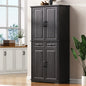 71" Tall Kitchen Pantry Cabinet with 3 Pull Out Cabinet Organizers, Farmhouse Embossed Texture Storage Cabinet with 6 Door Shelves, 2 Drawers, Freestanding Cupboard for Kitchen, Dining Room Black