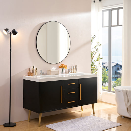Wall Mirror 36 Inch Black Circular Mirror Metal Framed Mirror Round Vanity Mirror Dressing Mirror, for Bathroom, Living Room, Bedroom Wall Decor (Horizontal & Vertical)-W2091256135