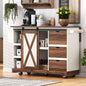 55.5" Farmhouse Kitchen Island with Drop Leaf, Kitchen Storage Island with Barn Door, Power Outlet, Rolling Kitchen Cart on Wheels with Spice Rack, for Home, Kitchen, Dining Room, White
