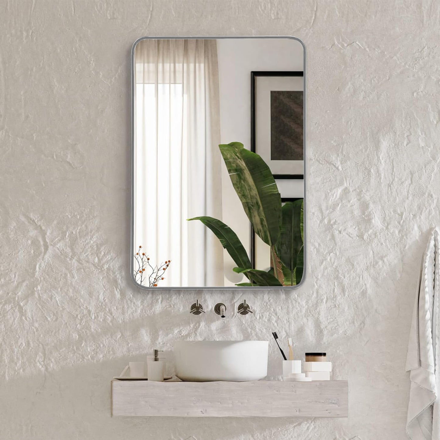 22x30 Inch Silver Metal Framed Rectangular Bathrrom Mirror for Wall.(W2203P183126)