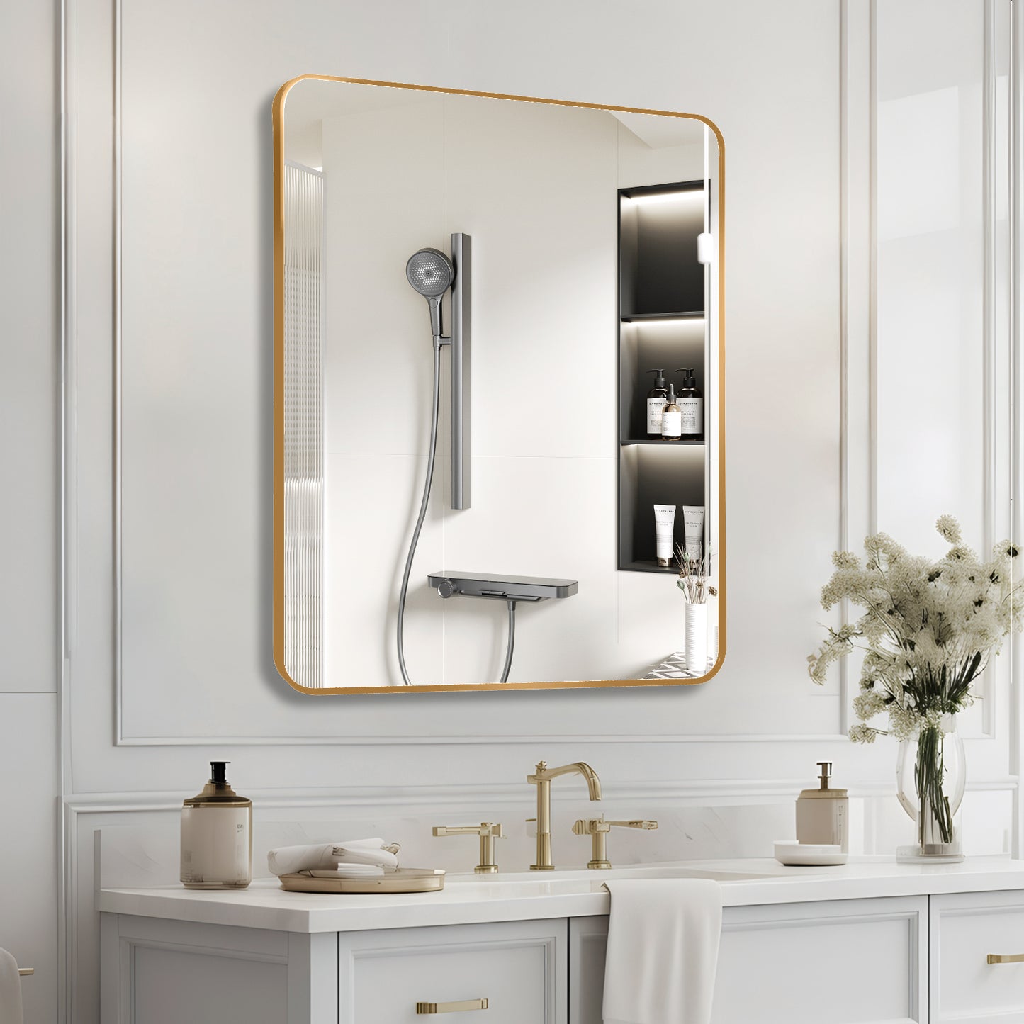 Gold 30 x36 Rectangular Bathroom Wall Mirror