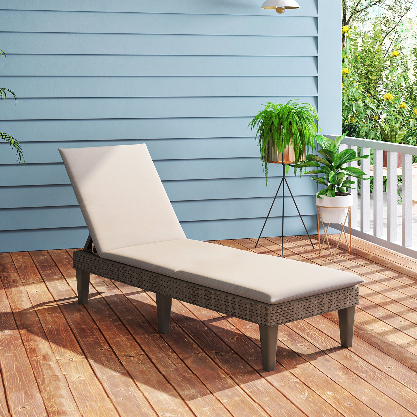 Patio Lounge Outdoor Recliner Chair with Cushion 3-Position Adjustable Backrest-Beige