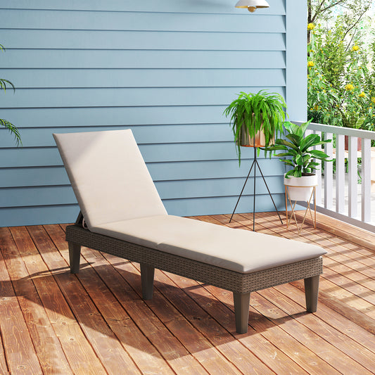 Patio Lounge Outdoor Recliner Chair with Cushion 3-Position Adjustable Backrest-Beige